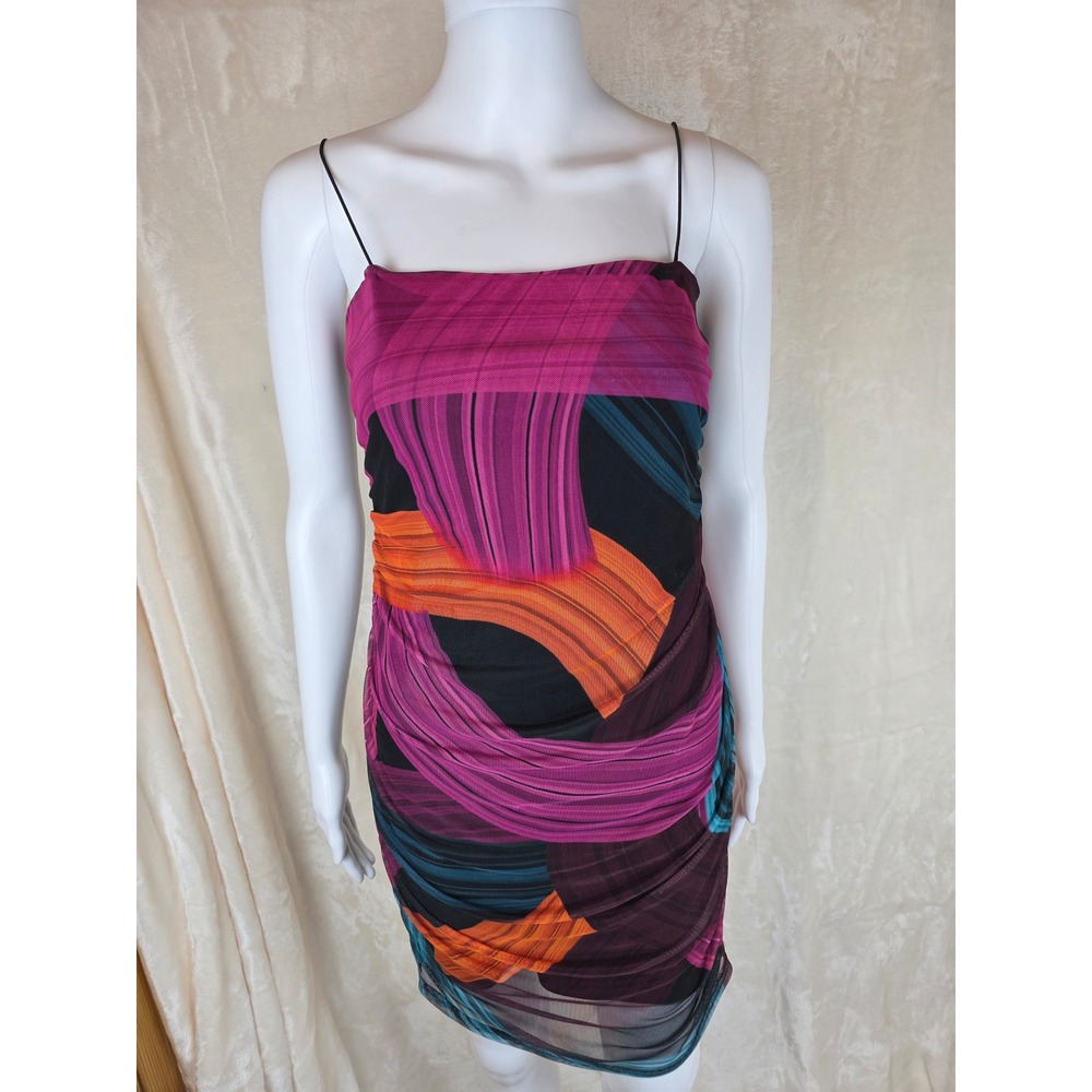 Nasty Gal Collection Mesh Ruched Bodycon Mini Dress Abstract Print‎ Strappy